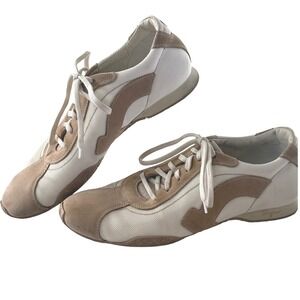 Salvatore Ferragamo Suede Canvas Sneakers Beige Made Italy Size 10 Unisex